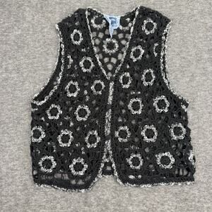 Vintage Cambridge Dry Goods Co. Women's Crochet Vest Button Up Knit Large Floral